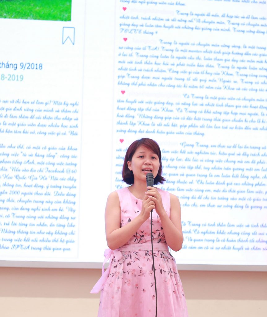 Cô Giang Thị Trang - Gương mặt FELTE tiểu biểu năm học 2018-2019 phát biểu